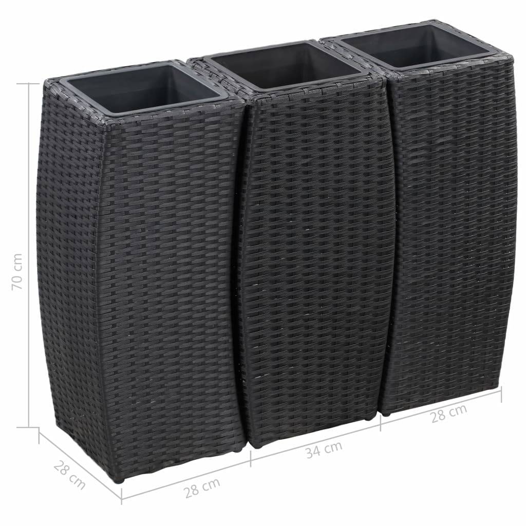 Jardinière lit surélevé plantes fleurs jardin 3 pcs résine tressée noir - Image 9