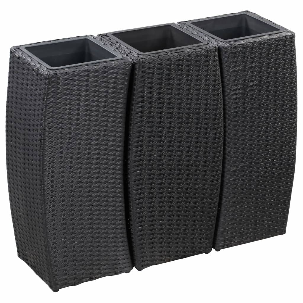 Jardinière lit surélevé plantes fleurs jardin 3 pcs résine tressée noir - Image 1