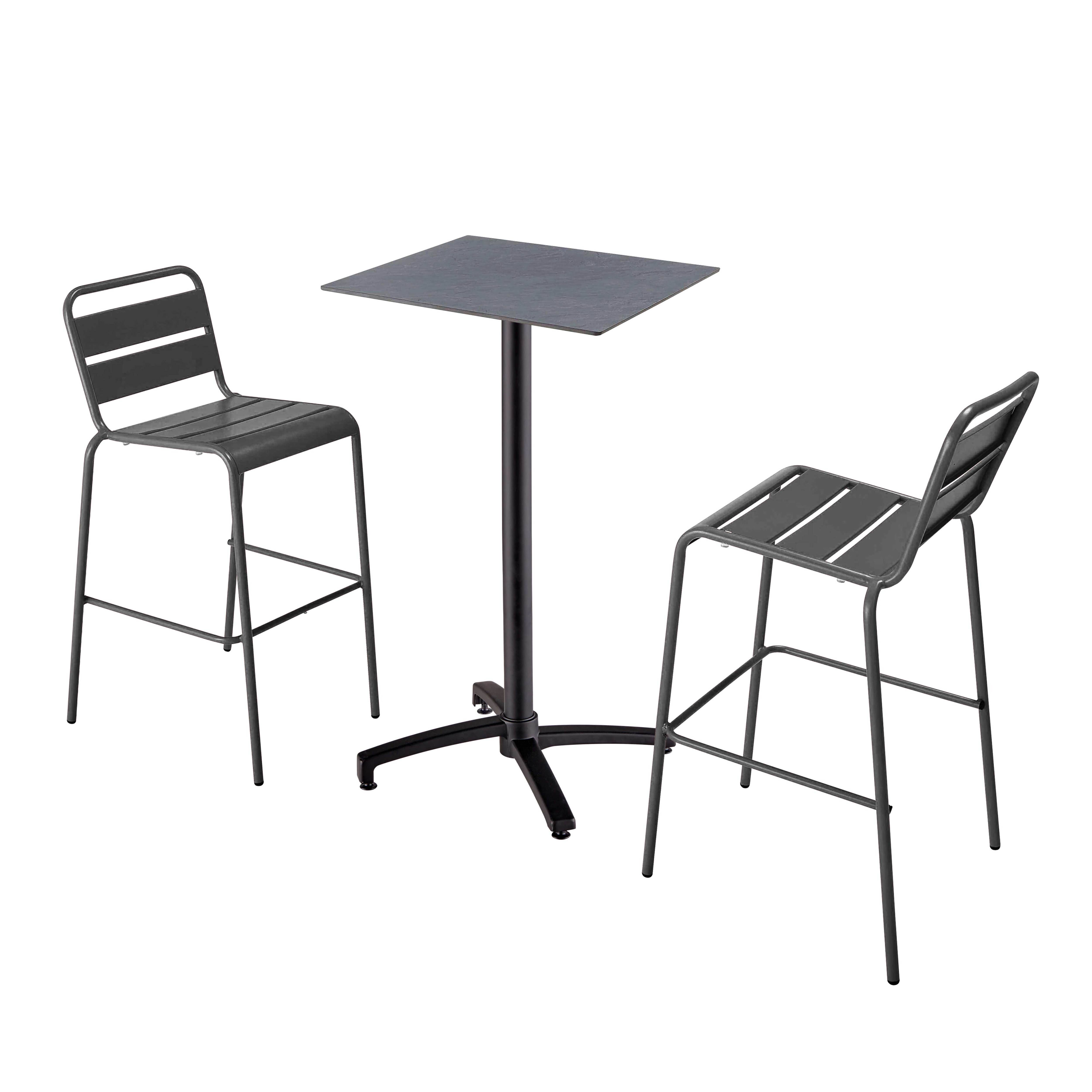 Oviala - Ensemble table haute stratifié gris et 2 chaises hautes gris - Oviala - Image 1