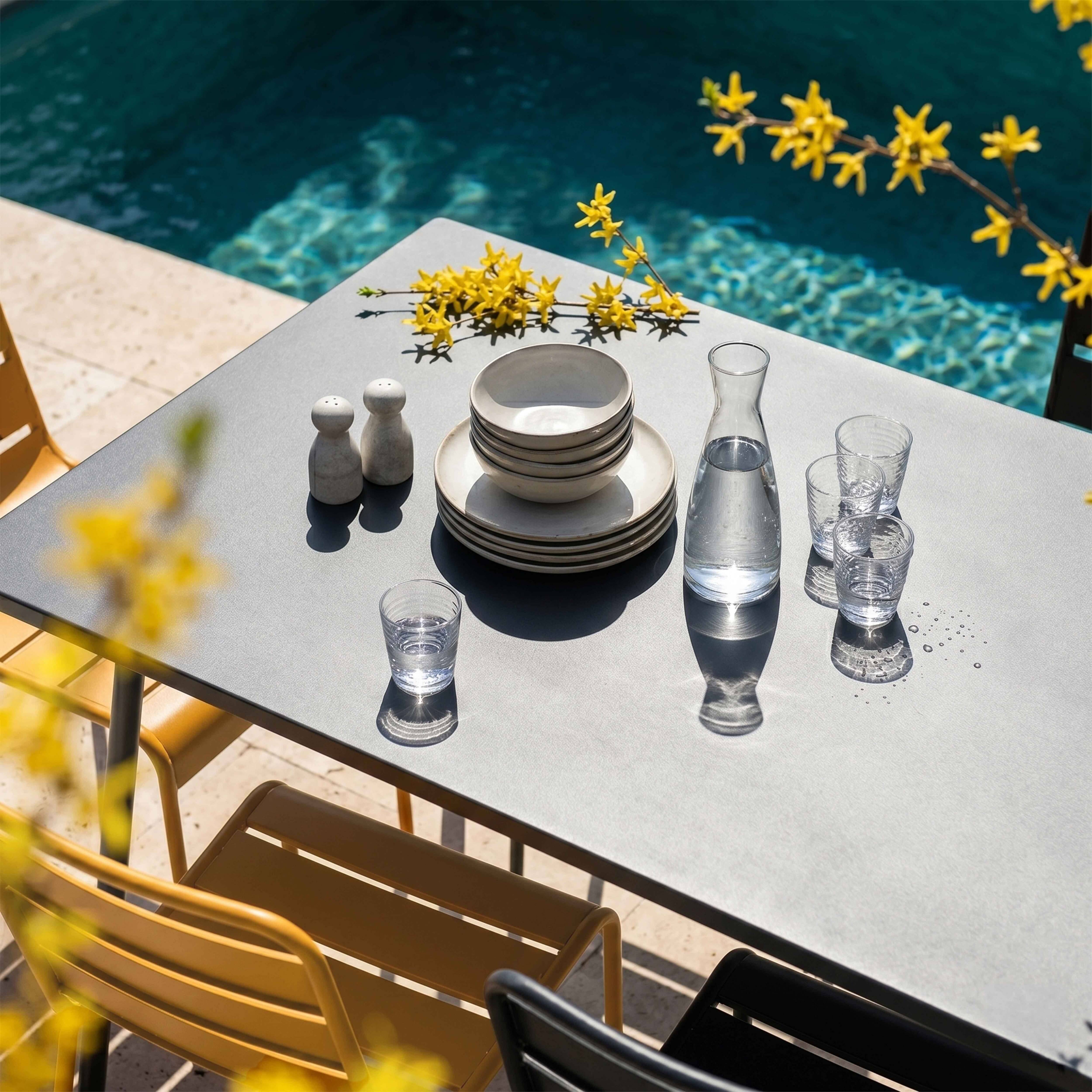 Oviala - Ensemble table de jardin et 8 chaises en métal gris et jaune Palavas - Oviala - Image 3