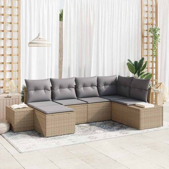 ComfortXL - Salon de jardin 6 places modulable polyrotin bicolore avec repose-pieds Beige et gris – ComfortXL Outdoor Living - Image 1