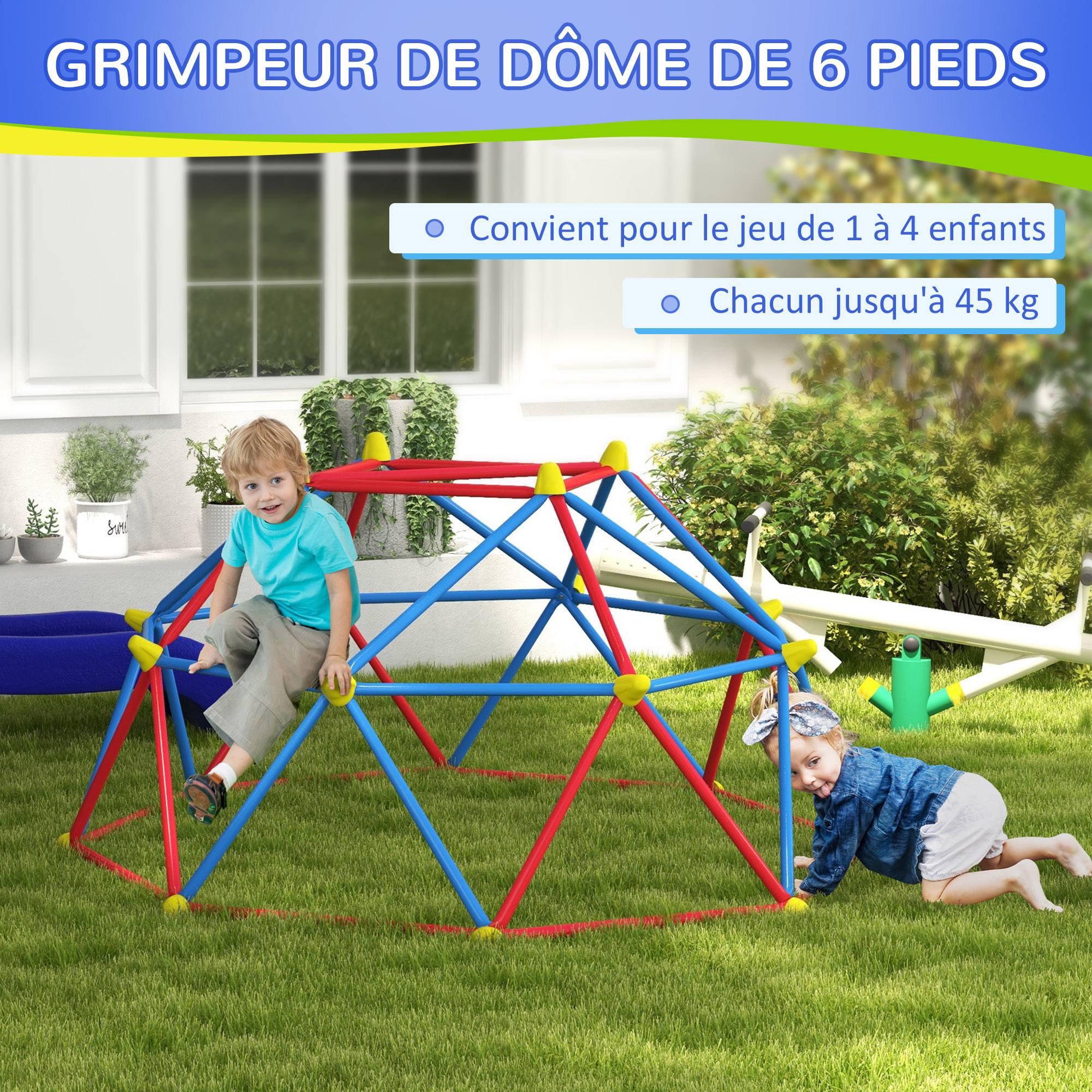 Dôme d'escalade enfant cage d'escalade structure en métal charge max. 180 kg assemblage facile 183 cm multicolore - Image 6