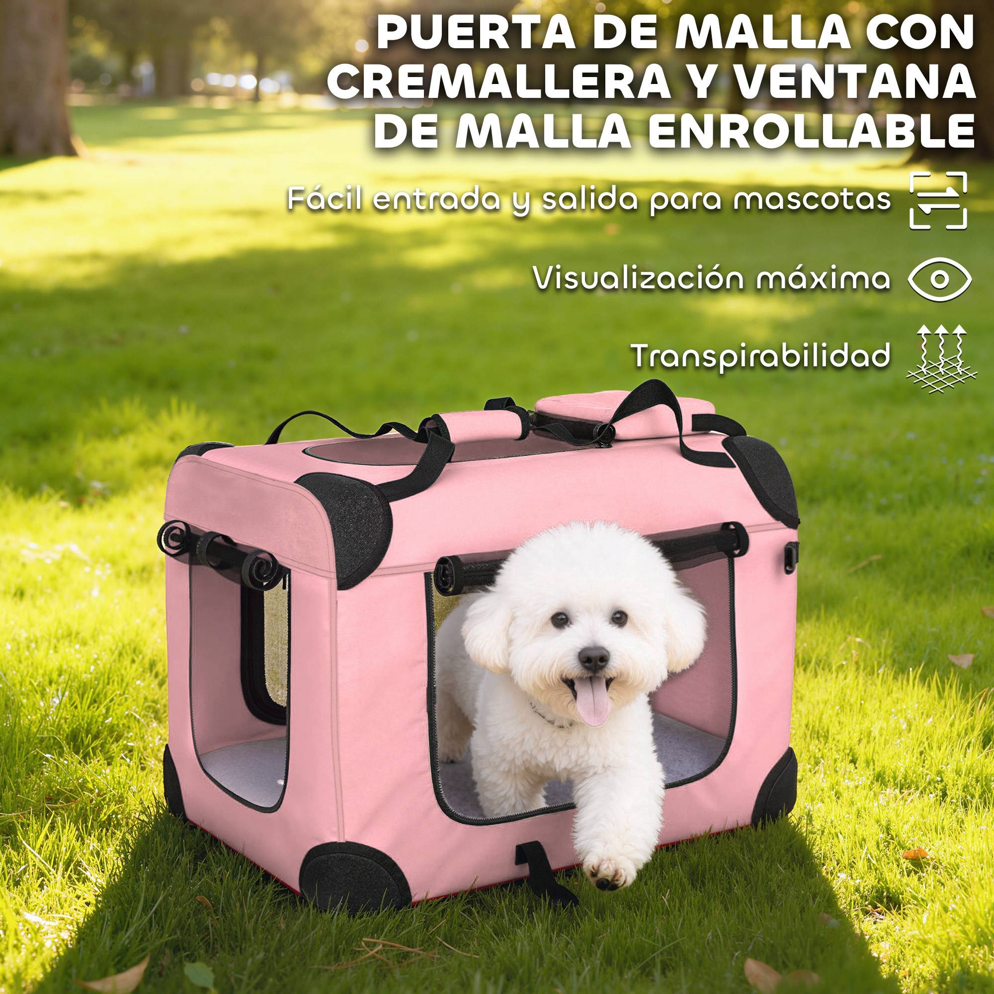 Sac de transport en tissu Oxford pour chat et chien pliable 60x41x41 Rose - ComfortXL Outdoor Living - Image 8