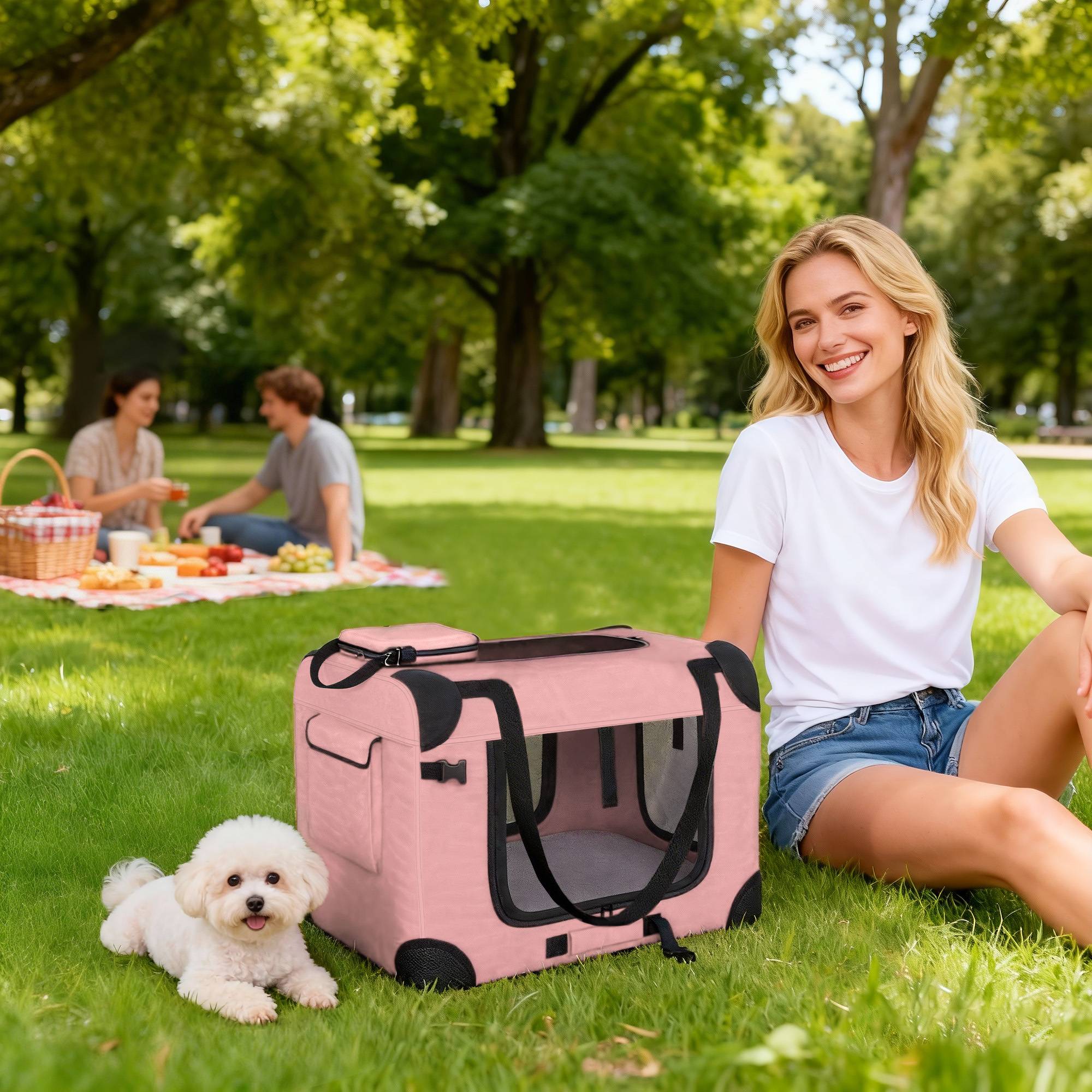 Sac de transport en tissu Oxford pour chat et chien pliable 60x41x41 Rose - ComfortXL Outdoor Living - Image 3