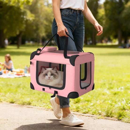 Sac de transport en tissu Oxford pour chat et chien pliable 60x41x41 Rose - ComfortXL Outdoor Living - Image 4