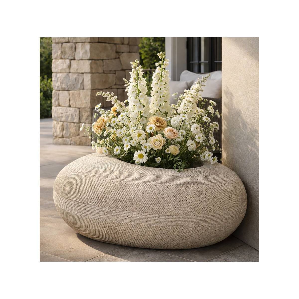 Paris Prix - Cache-Pot Effet Pierre "Stone" 78cm Gris - Image 5