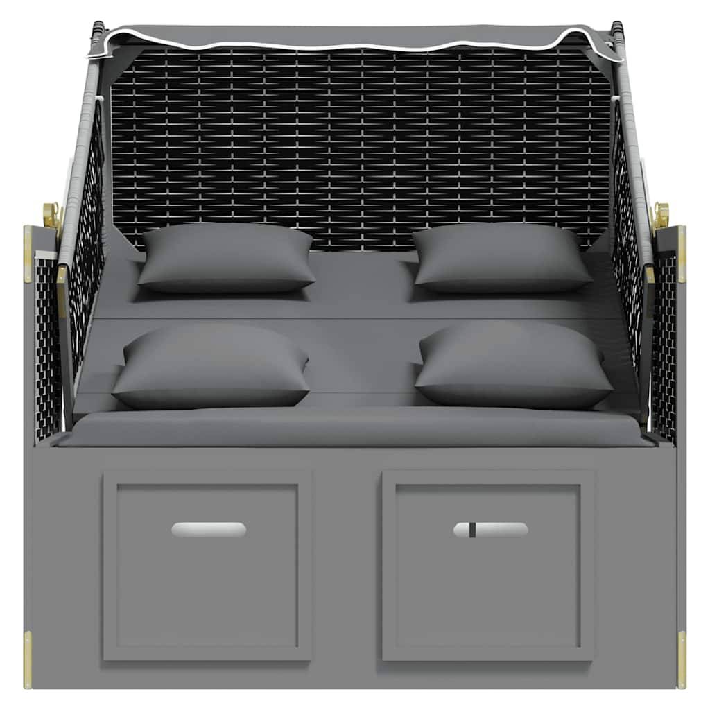 Strandkorb avec coussin poly rotin bois solide anthracite noir 115 x 55 x 133/151/156 cm - PANGIVO - Image 7