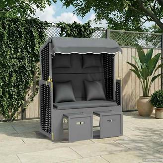 Strandkorb avec coussin poly rotin bois solide anthracite noir 115 x 55 x 133/151/156 cm - PANGIVO