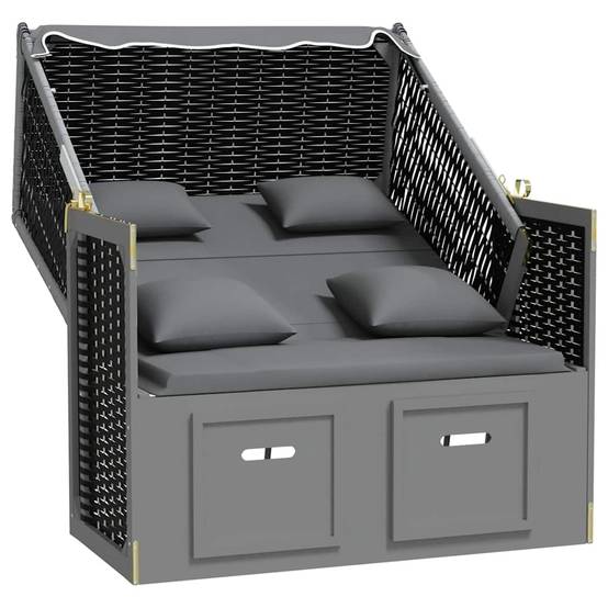 Strandkorb avec coussin poly rotin bois solide anthracite noir 115 x 55 x 133/151/156 cm - PANGIVO - Image 4