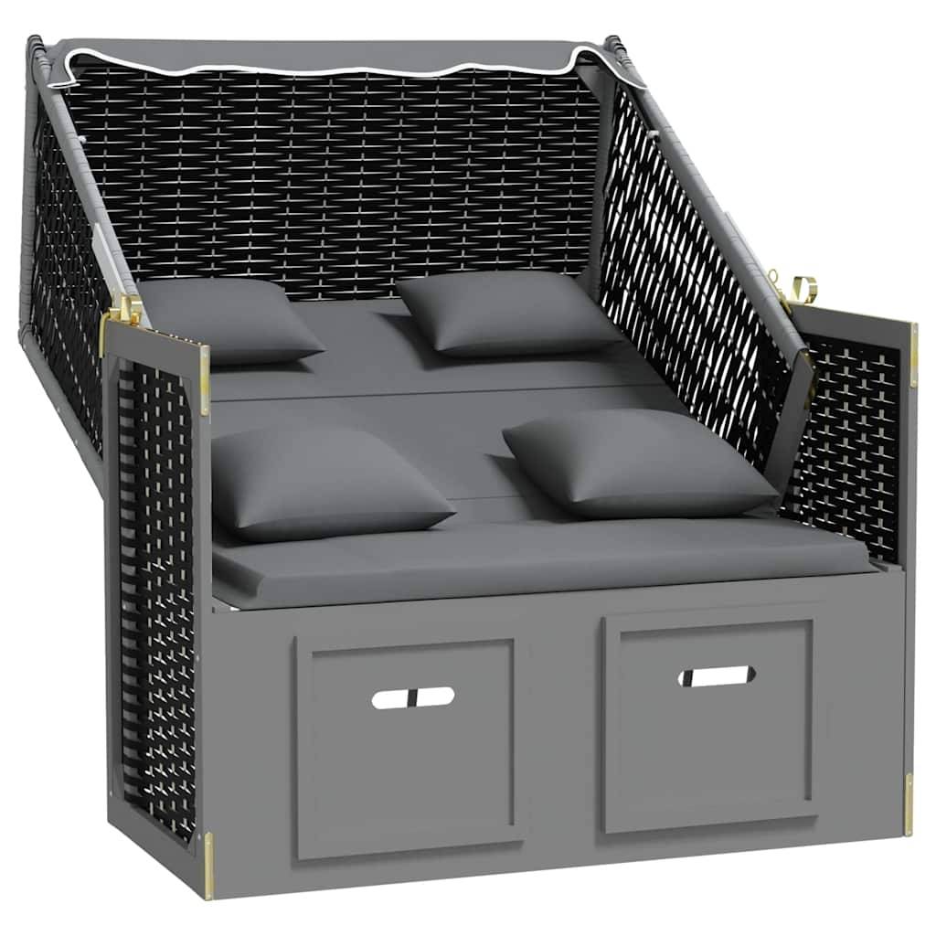 Strandkorb avec coussin poly rotin bois solide anthracite noir 115 x 55 x 133/151/156 cm - PANGIVO - Image 4