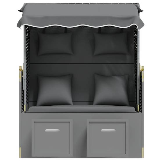 Strandkorb avec coussin poly rotin bois solide anthracite noir 115 x 55 x 133/151/156 cm - PANGIVO - Image 5