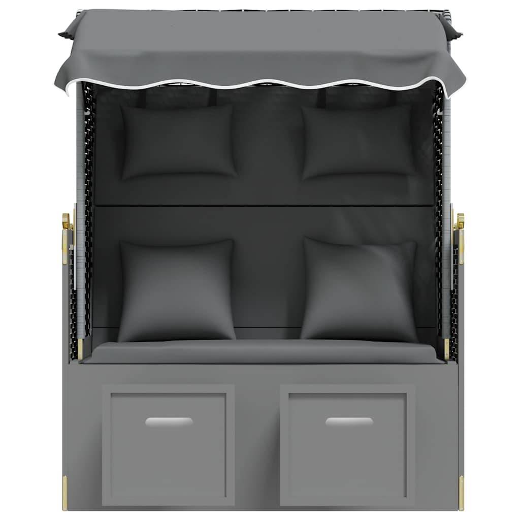 Strandkorb avec coussin poly rotin bois solide anthracite noir 115 x 55 x 133/151/156 cm - PANGIVO - Image 5