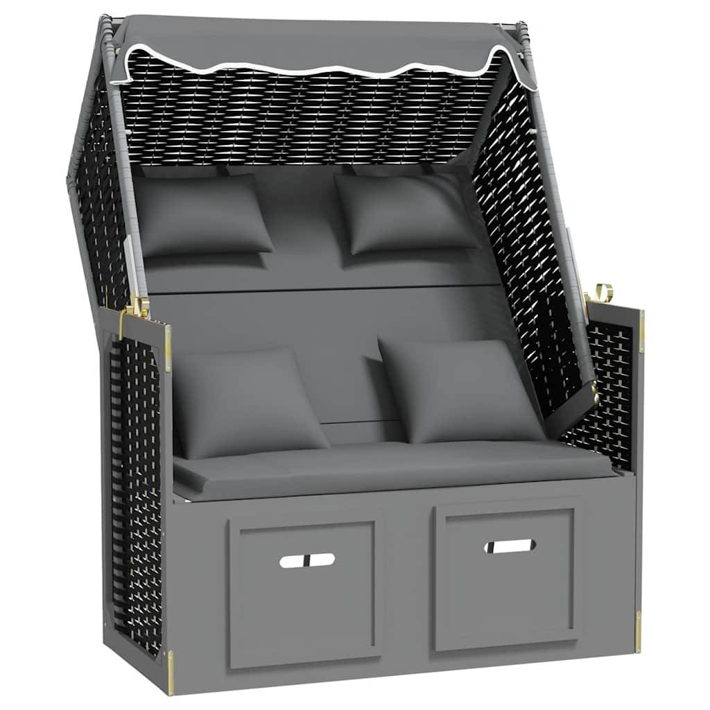 Strandkorb avec coussin poly rotin bois solide anthracite noir 115 x 55 x 133/151/156 cm - PANGIVO - Image 3