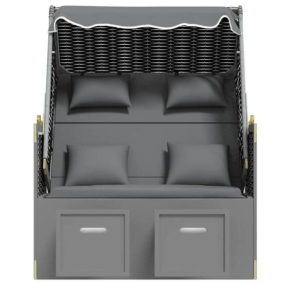 Strandkorb avec coussin poly rotin bois solide anthracite noir 115 x 55 x 133/151/156 cm - PANGIVO - Image 6