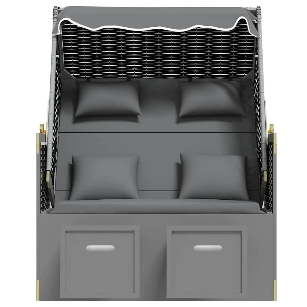Strandkorb avec coussin poly rotin bois solide anthracite noir 115 x 55 x 133/151/156 cm - PANGIVO - Image 6