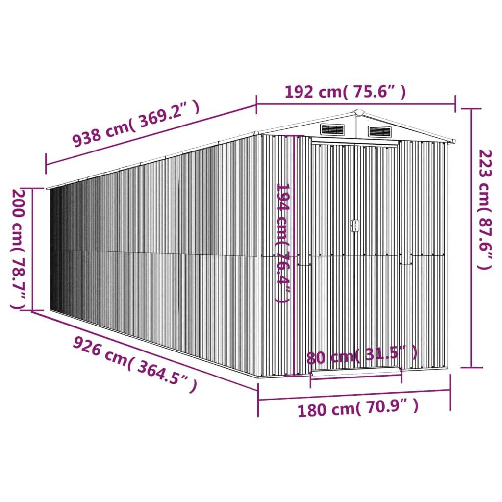 Vidaxl - Abri de jardin Marron clair 192x938x223 cm Métal galvanisé 18m² vidaXL 3147480 - Image 3