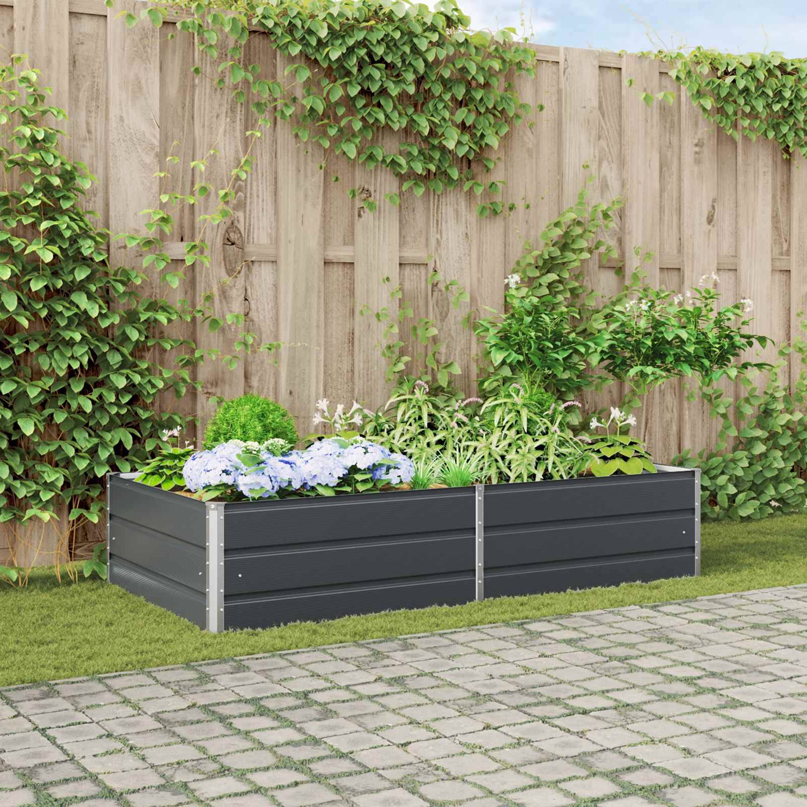 Jardinière acier galvanisé anthracite 195 x 100 x 45 cm - PANGIVO - Image 1