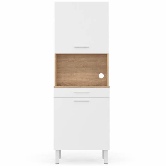 Buffet de cuisine 60 CM CINA 2 portes + tiroir façon hêtre et blanc - Image 3
