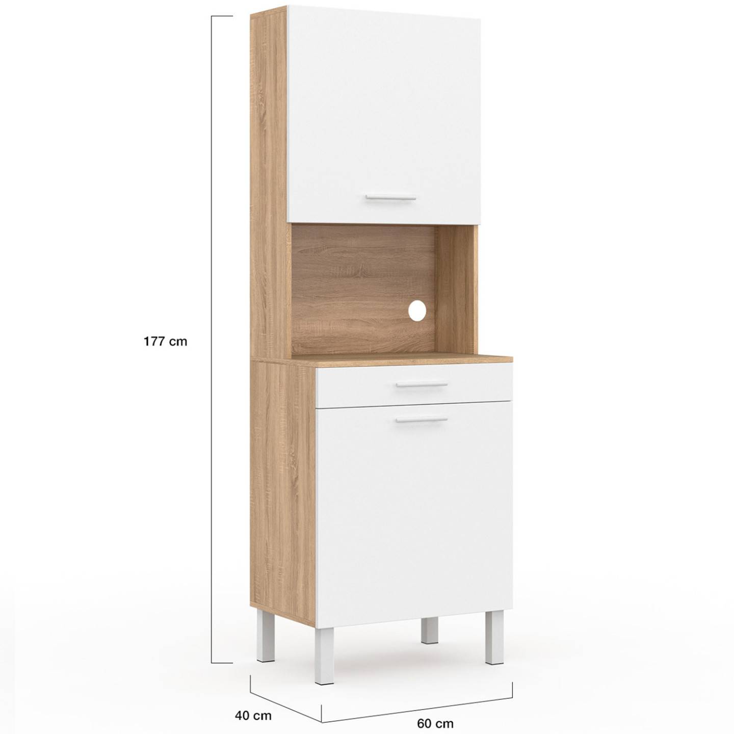 Buffet de cuisine 60 CM CINA 2 portes + tiroir façon hêtre et blanc - Image 5
