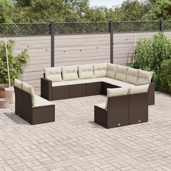 ComfortXL - Salon de jardin bas 11 places Résine Tressée Marron avec Rangement et Coussins Confort – ComfortXL Outdoor Living - Image 1