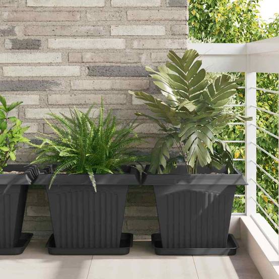 ComfortXL - Lot de 6 pots carrés plastique terrasse balcon drainage intégré 43x43x33,5cm noir - ComfortXL Outdoor Living - Image 1