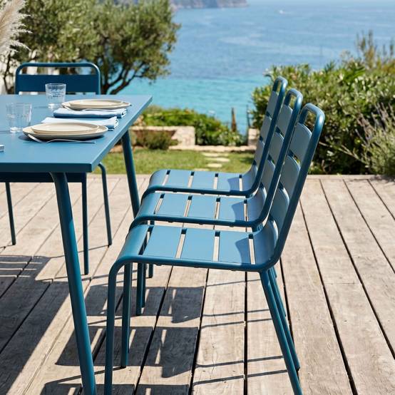 Oviala - Ensemble table de jardin et 8 chaises en métal bleu pacific Palavas - Oviala - Image 4