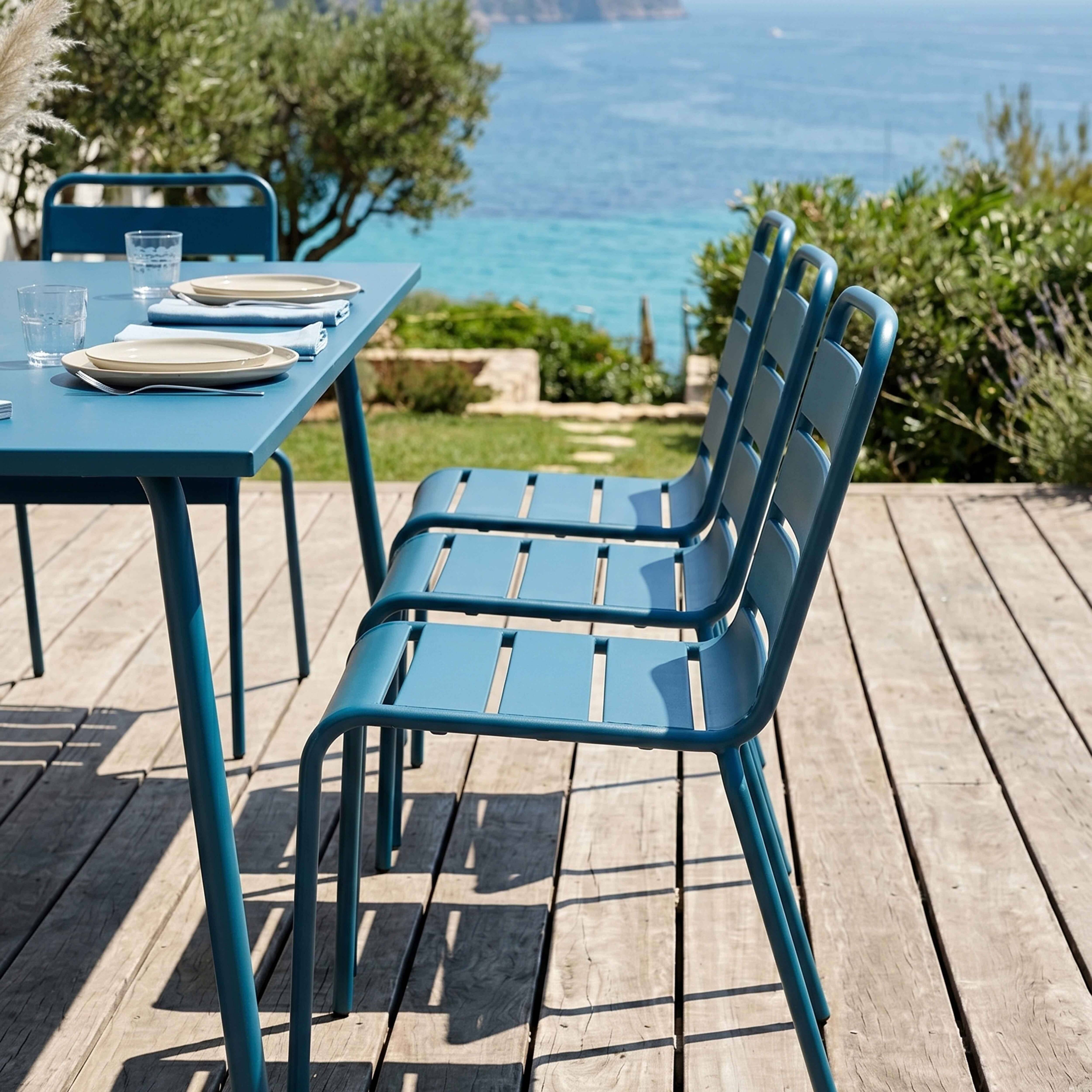 Oviala - Ensemble table de jardin et 8 chaises en métal bleu pacific  Palavas - Oviala - Image 4