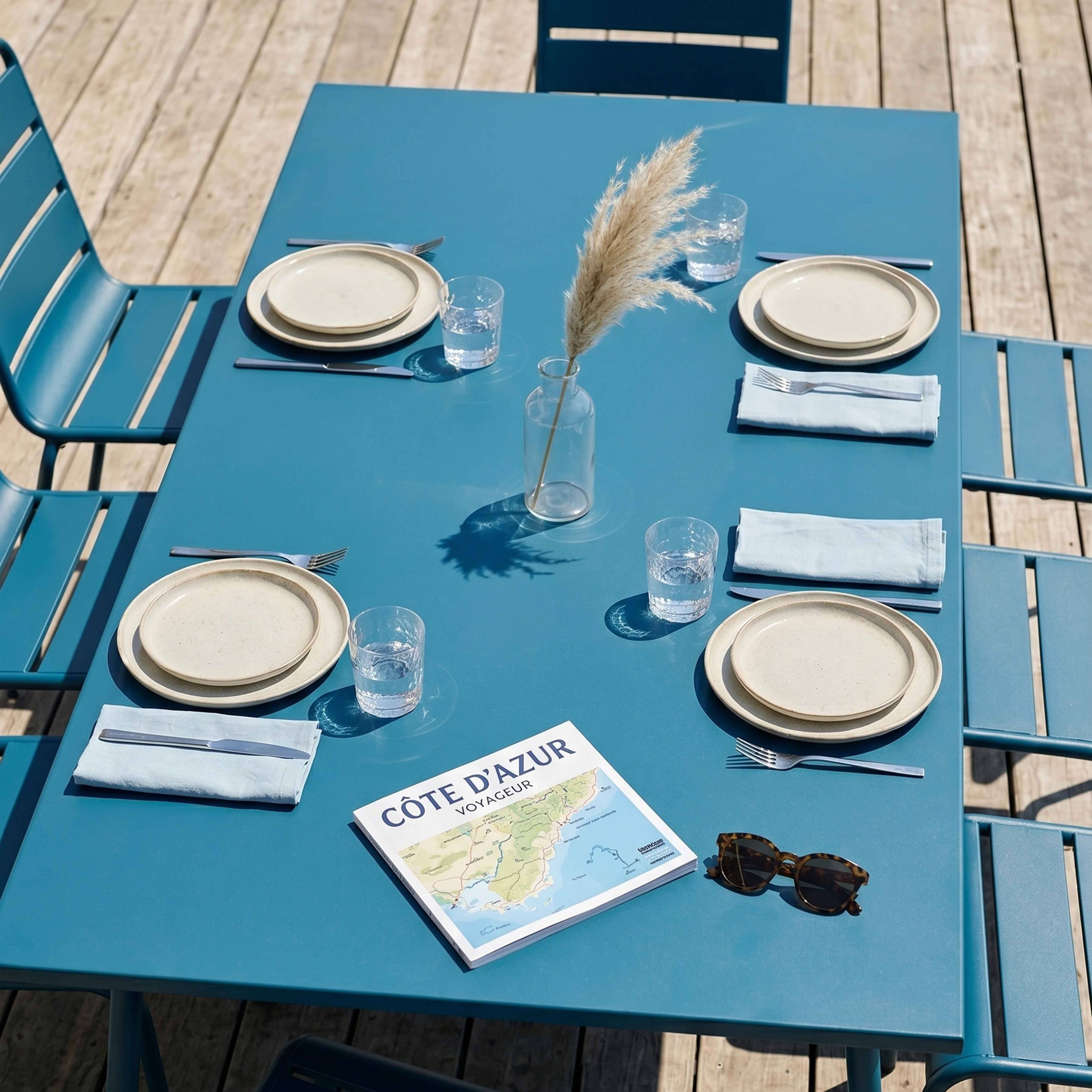 Oviala - Ensemble table de jardin et 8 chaises en métal bleu pacific  Palavas - Oviala - Image 3