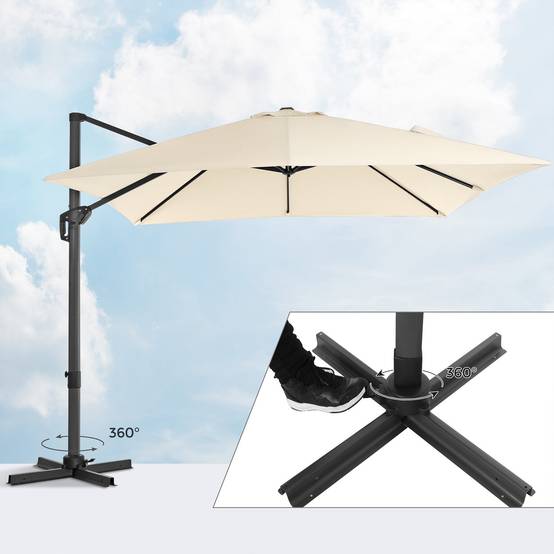 Parasol décentré de jardin 3 x 3 m ombrelle de terrasse toile carrée protection solaire upf 50+ rotatif 360° inclinaison réglable avec manivelle et s - Image 3