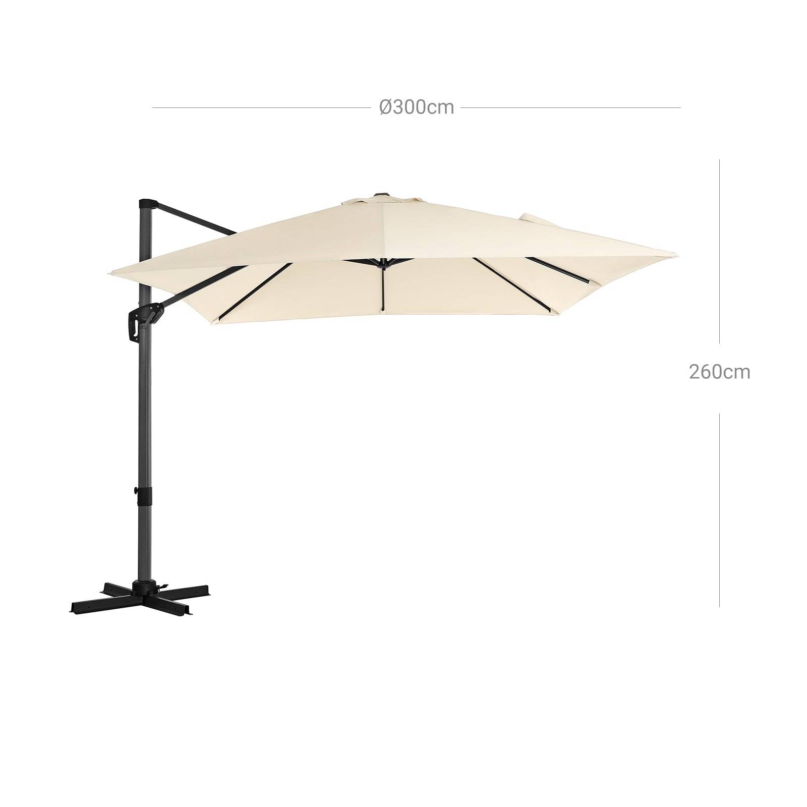 Parasol décentré de jardin 3 x 3 m ombrelle de terrasse toile carrée protection solaire upf 50+ rotatif 360° inclinaison réglable avec manivelle et s - Image 4