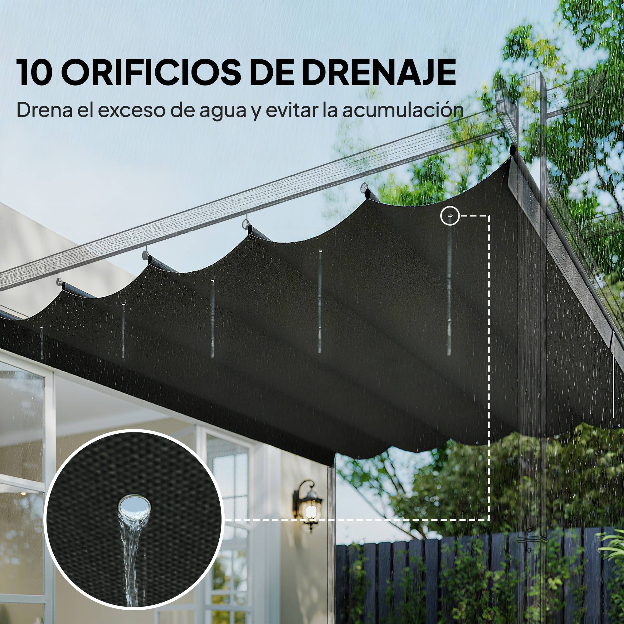 Toile de Rechange Rétractable Polyester pour Pergola 3x3m Anti-UV 250x255 cm Gris Foncé - ComfortXL Outdoor Living - Image 8