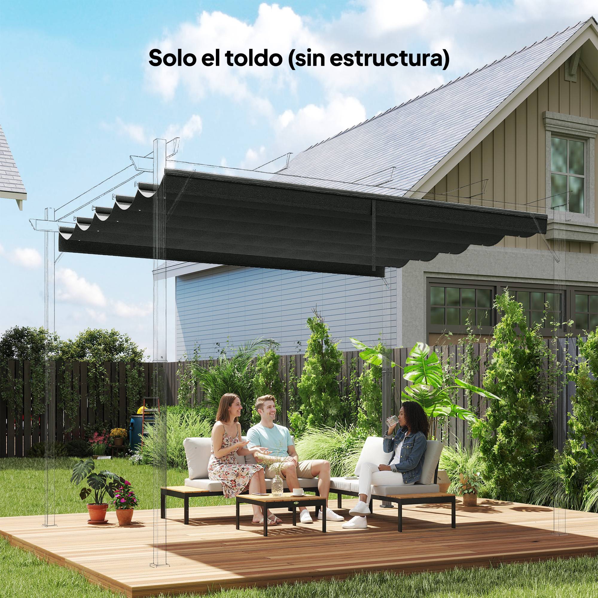 Toile de Rechange Rétractable Polyester pour Pergola 3x3m Anti-UV 250x255 cm Gris Foncé - ComfortXL Outdoor Living - Image 3