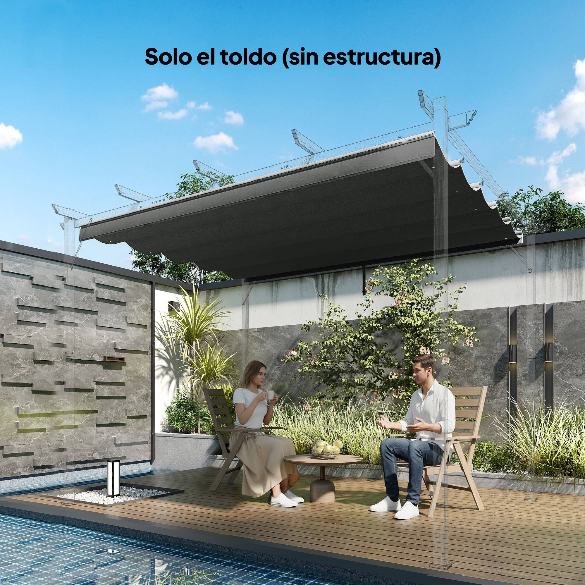 Toile de Rechange Rétractable Polyester pour Pergola 3x3m Anti-UV 250x255 cm Gris Foncé - ComfortXL Outdoor Living - Image 4