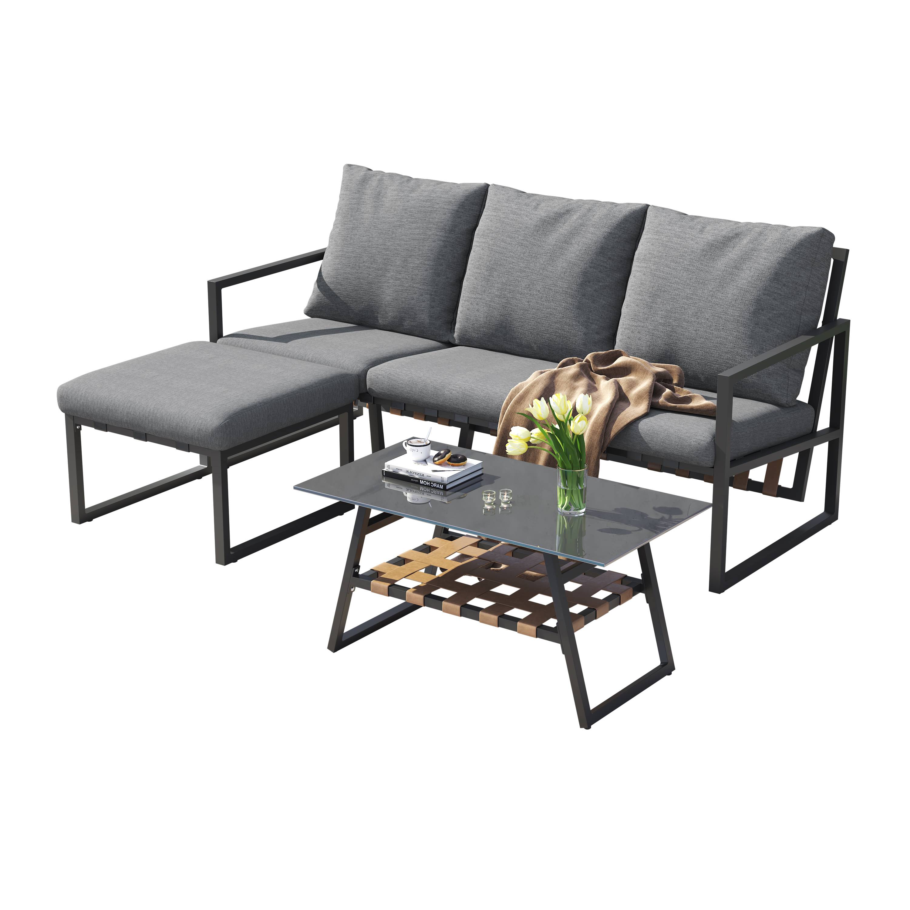 Canapé de jardin modulable avec table et pouf Acier Gris - PANGIVO - Image 7
