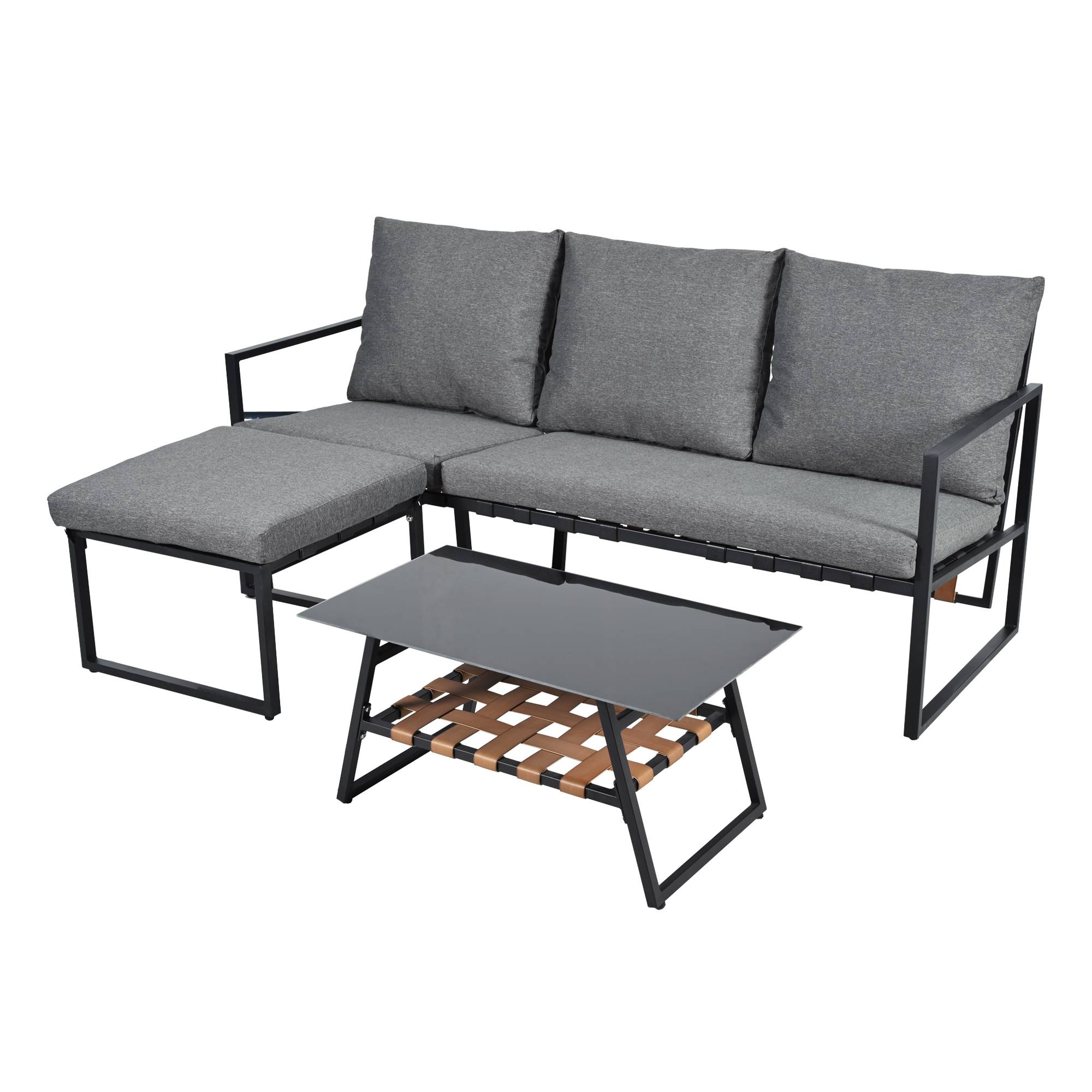 Canapé de jardin modulable avec table et pouf Acier Gris - PANGIVO - Image 10