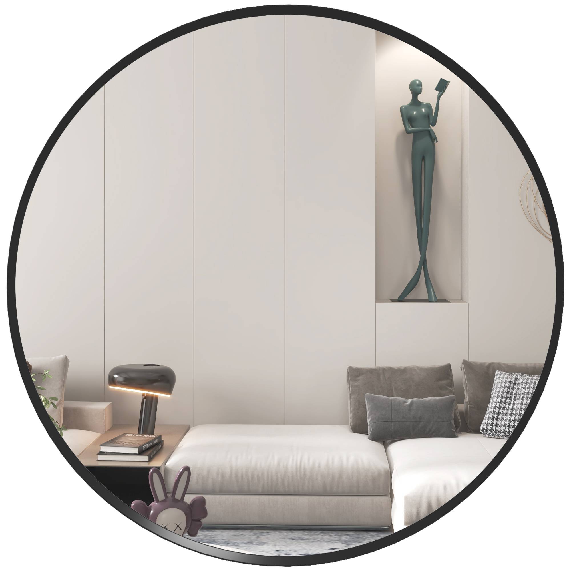 Sans Marque - Miroir mural design moderne Ø61 cm noir - Image 1