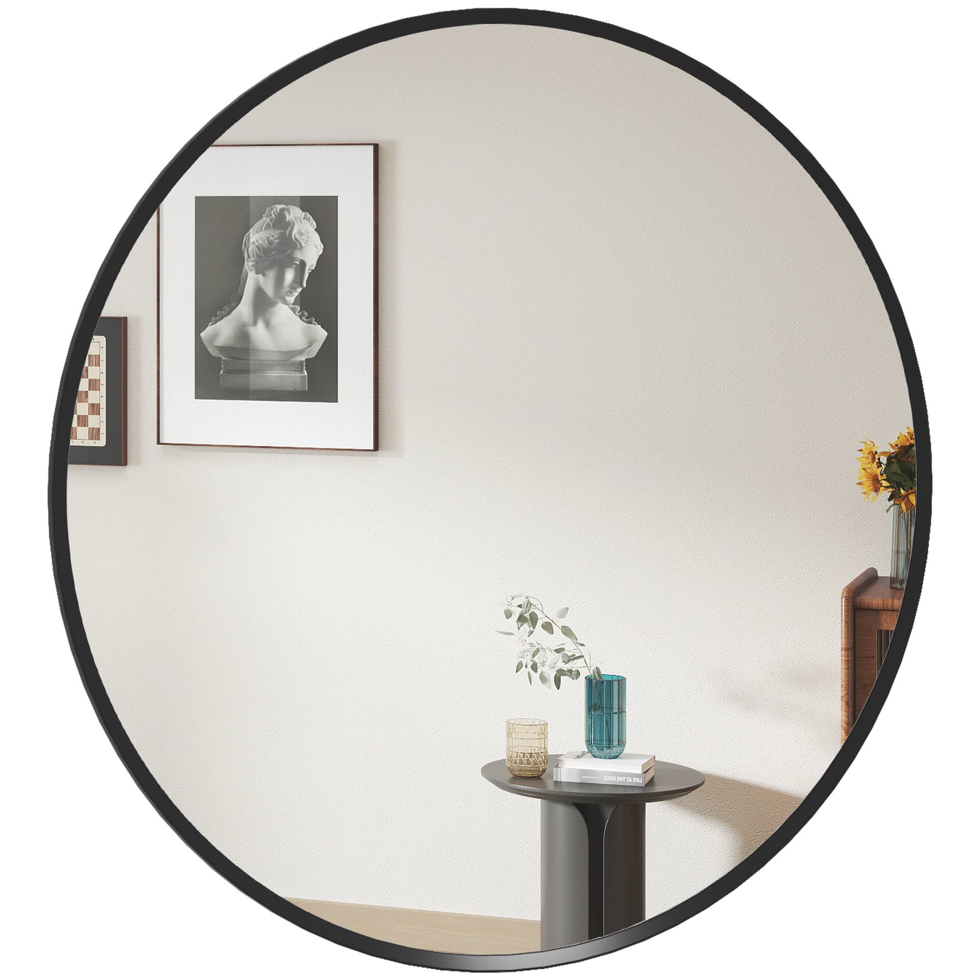 Sans Marque - Miroir mural design moderne Ø61 cm noir - Image 2