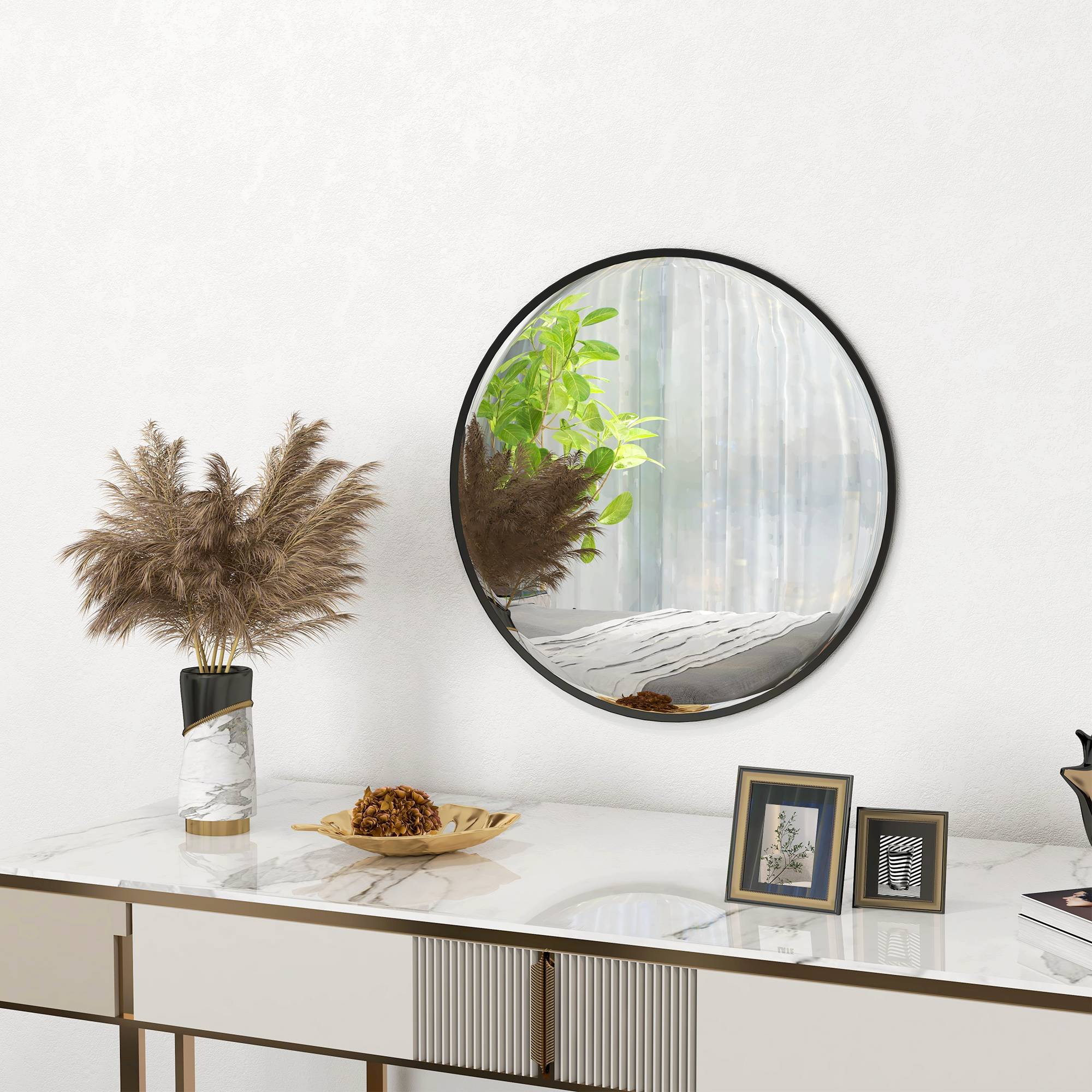Sans Marque - Miroir mural design moderne Ø61 cm noir - Image 3