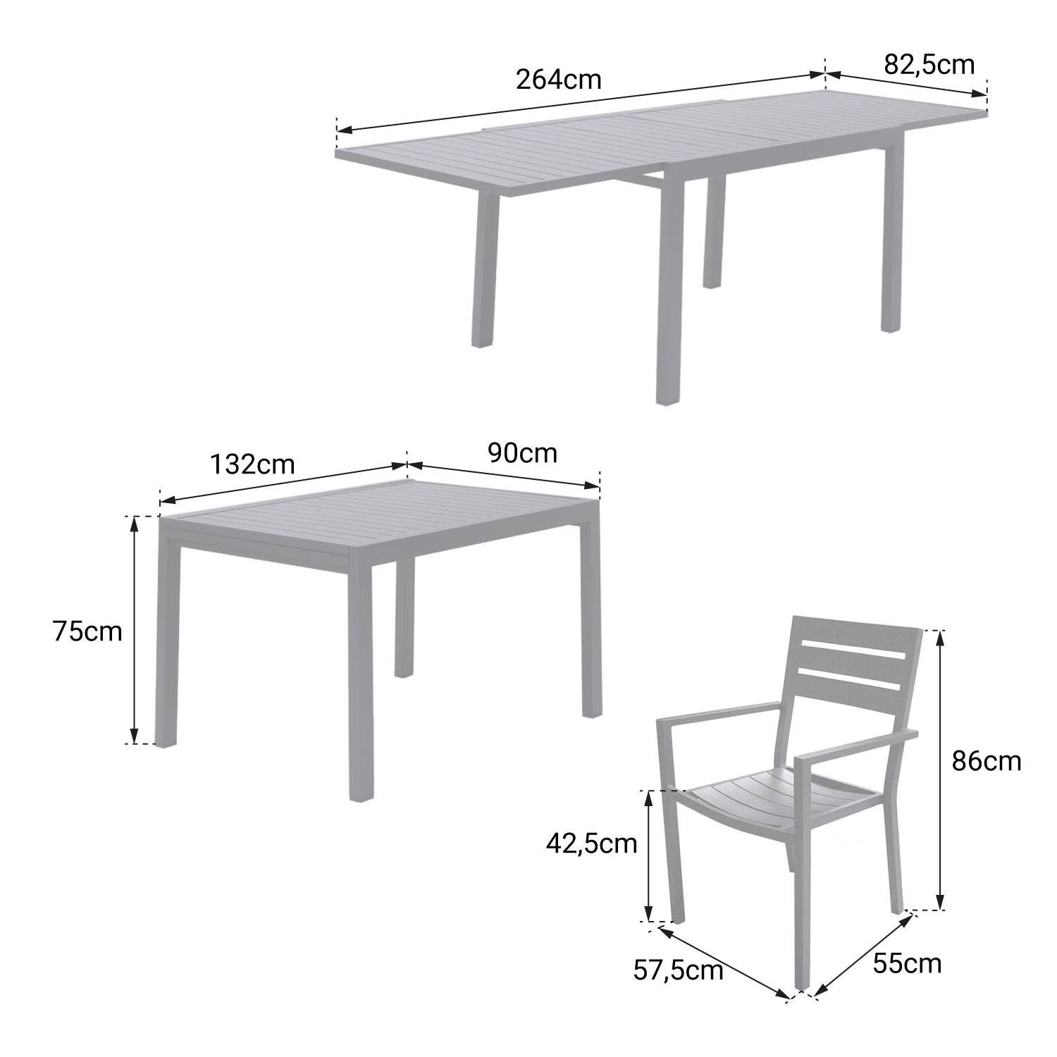 Happy Garden - Salon de jardin VENEZIA extensible 132/264 en aluminium anthracite - 10 places - HAPPY GARDEN - Image 4