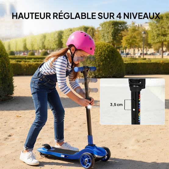 Trottinette électrique pour enfants 6+ ans, pliable 3 roues démarrage zéro, vitesse maximale 8 km/h 64 x 29 x 83 cm bleu - Image 8