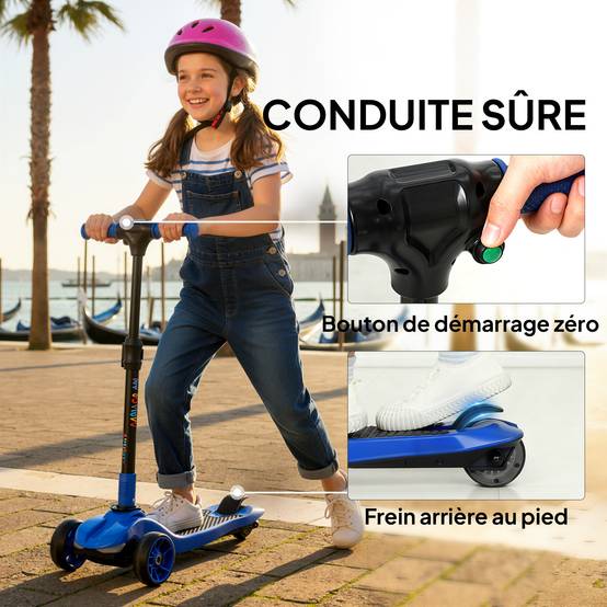Trottinette électrique pour enfants 6+ ans, pliable 3 roues démarrage zéro, vitesse maximale 8 km/h 64 x 29 x 83 cm bleu - Image 10