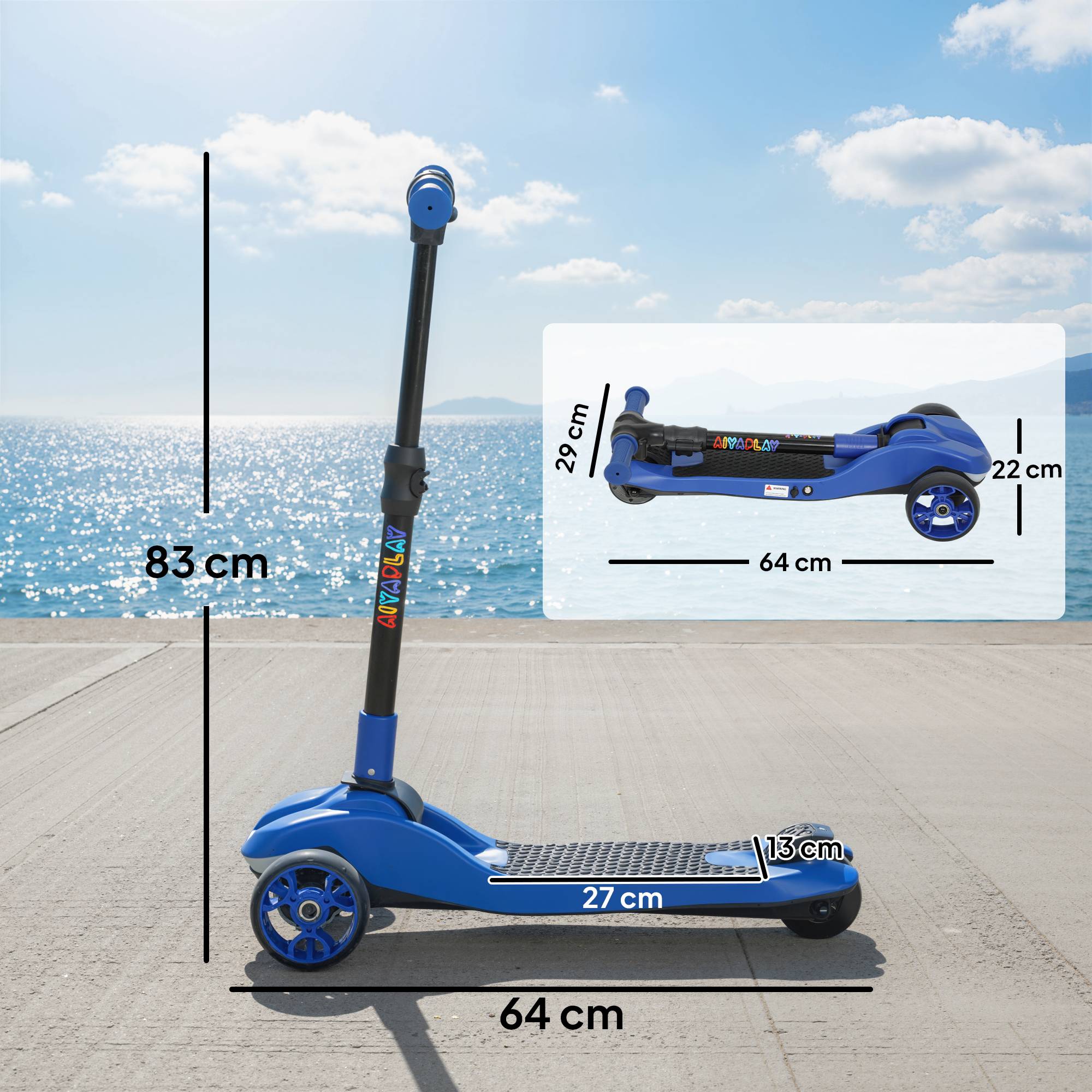 Trottinette électrique pour enfants 6+ ans, pliable 3 roues démarrage zéro, vitesse maximale 8 km/h 64 x 29 x 83 cm bleu - Image 5
