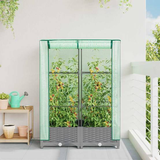 Bac Potager sur Pieds avec Housse de Serre, Imitation Rotin Gris Clair 80cm – ComfortXL Outdoor Living - Image 3