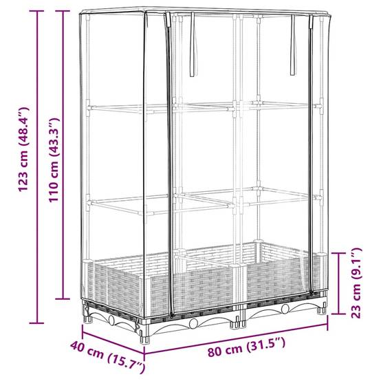 Bac Potager sur Pieds avec Housse de Serre, Imitation Rotin Gris Clair 80cm – ComfortXL Outdoor Living - Image 9