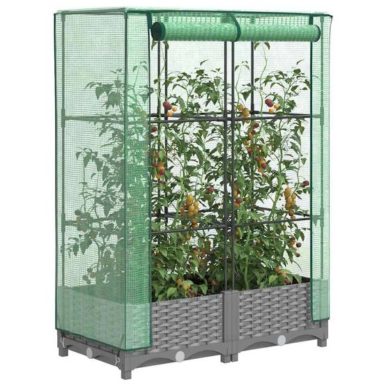 Bac Potager sur Pieds avec Housse de Serre, Imitation Rotin Gris Clair 80cm – ComfortXL Outdoor Living - Image 1