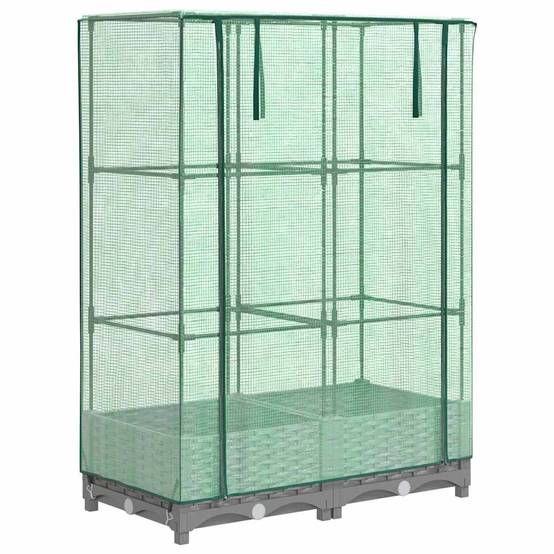 Bac Potager sur Pieds avec Housse de Serre, Imitation Rotin Gris Clair 80cm – ComfortXL Outdoor Living - Image 2