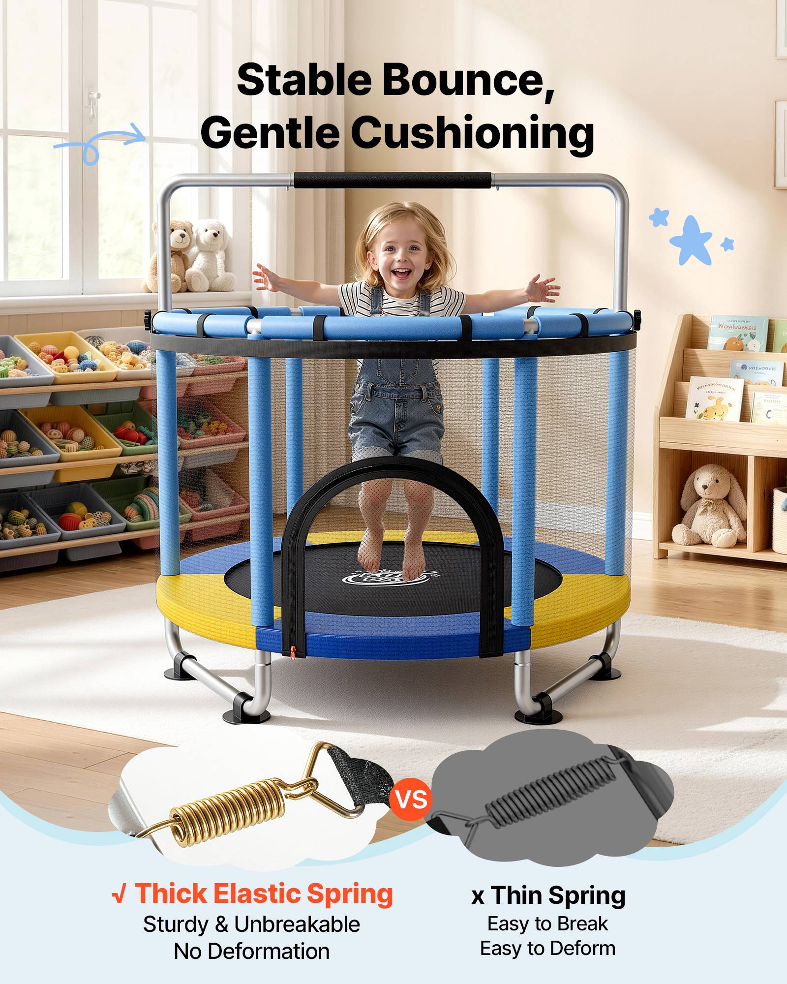 Vevor - VEVOR Trampoline enfant 150 cm, charge 60 kg, filet de sécurité, barre réglable, accessoires de jeu inclus - Image 3