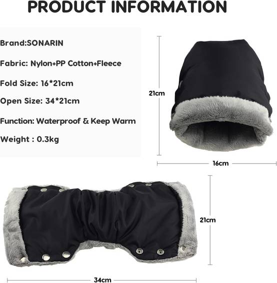 (Noir)Gants de Poussette,Hiver Doux Chaud Protège-Mains pour Poussette Chauffe-Mains Poussette Coupe-Vent Imperméable Moufles Poussette Universelle po - Image 2