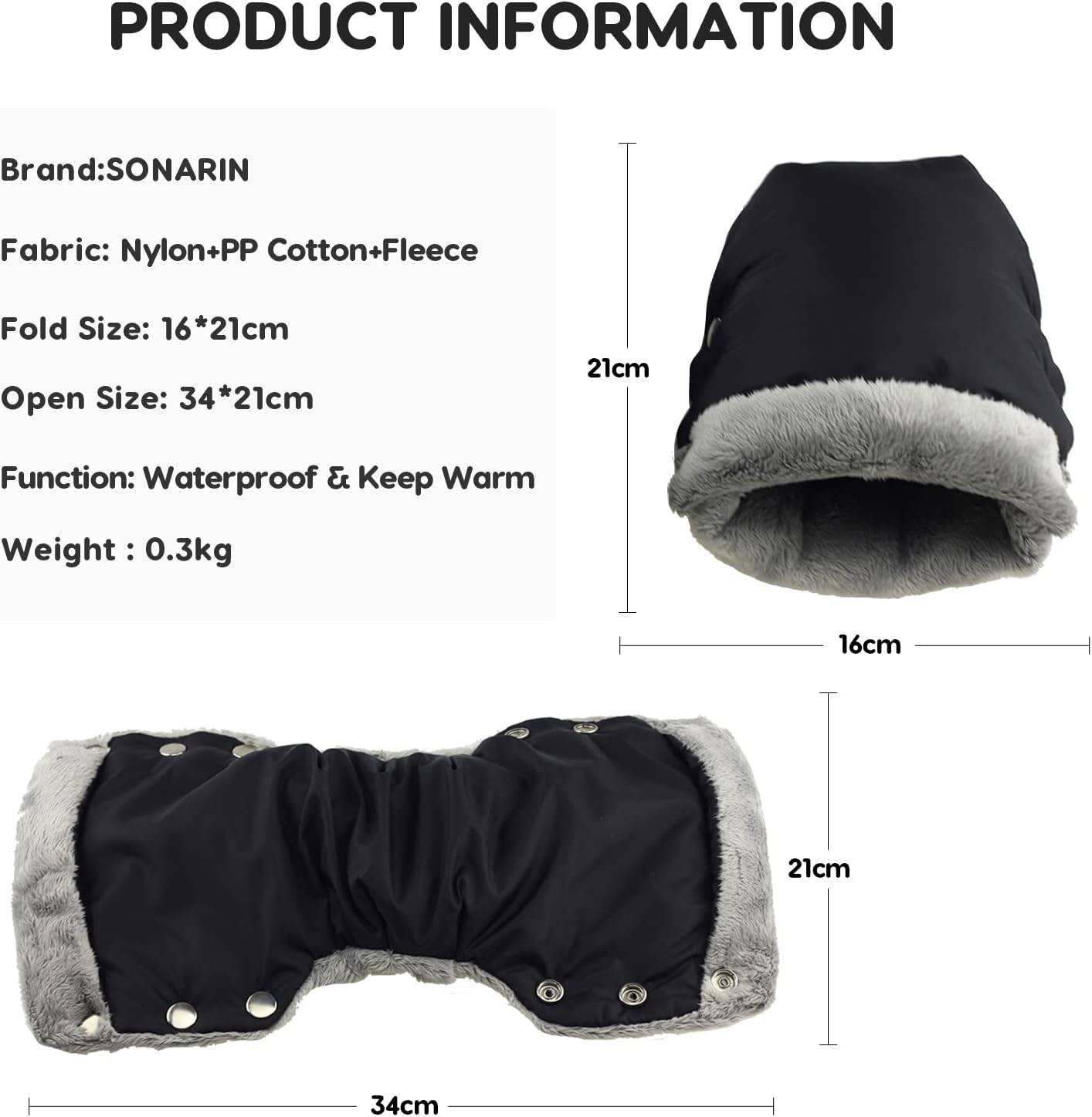 (Noir)Gants de Poussette,Hiver Doux Chaud Protège-Mains pour Poussette Chauffe-Mains Poussette Coupe-Vent Imperméable Moufles Poussette Universelle po - Image 2
