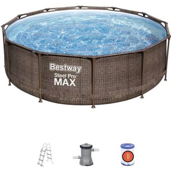 Bestway - Kit Piscine hors sol tubulaire BESTWAY Steel Pro Max™ - 366 x 100 cm - Ronde (Livrée avec filtre a cartouche, échelle et dif - Image 1